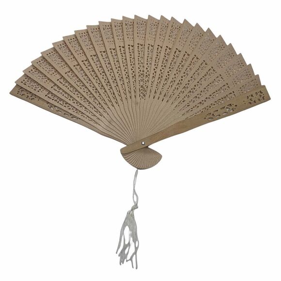 BALSAM WOODEN ASIAN FAN VINTAGE - Picture 1 of 5